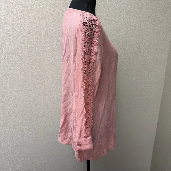 Madison Dusty Pink Lace Sleeve Blouse Boho Lightweight Top Size Large Chic - Picture 6 of 10